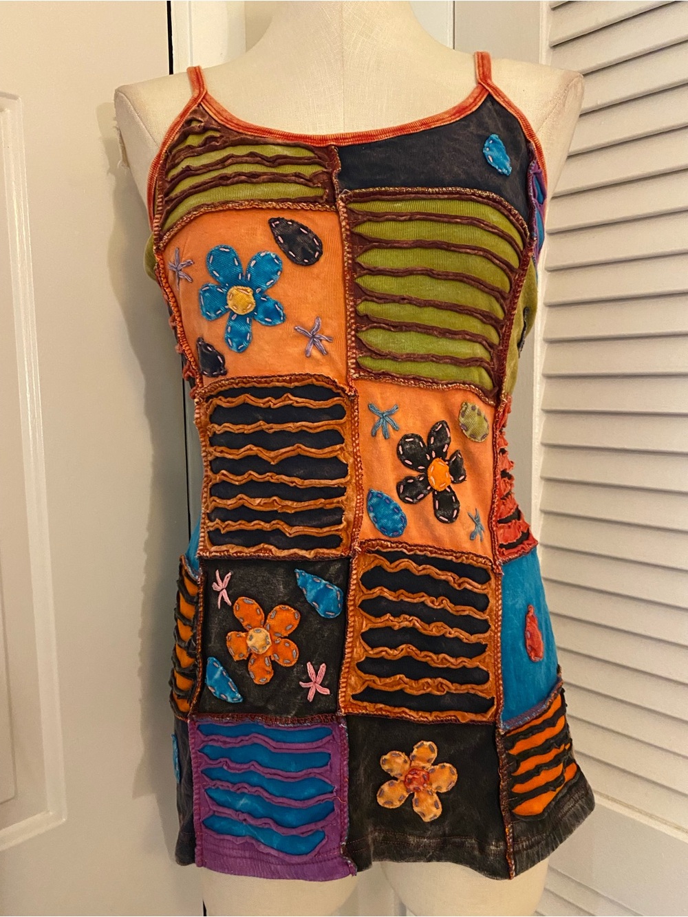 EzHippie 100% Cotton Colorful Patchwork Floral Tank Top- Size L